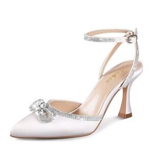 Ankis Women's Rhinestone Bow Heels Closed Toe Pumps Strappy Heels for Women 11W